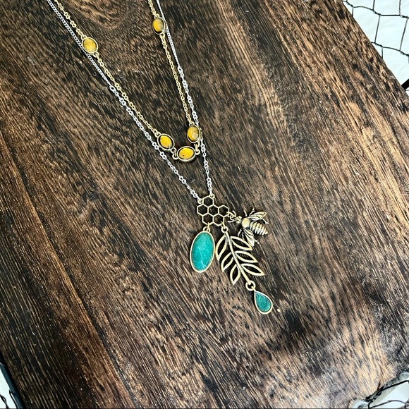 πππSOLDπππLUCKY BRAND Semi precious mixed metals beehive + stone long lay - Picture 3 of 11